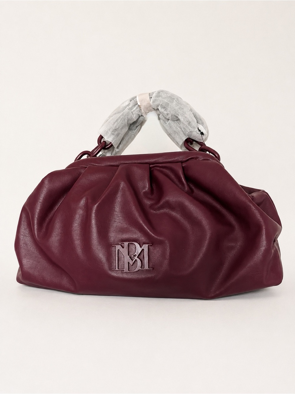 Badgley Mischka Wrapped Frame Clutch Bag Plum Faux Leather Oversized Evening